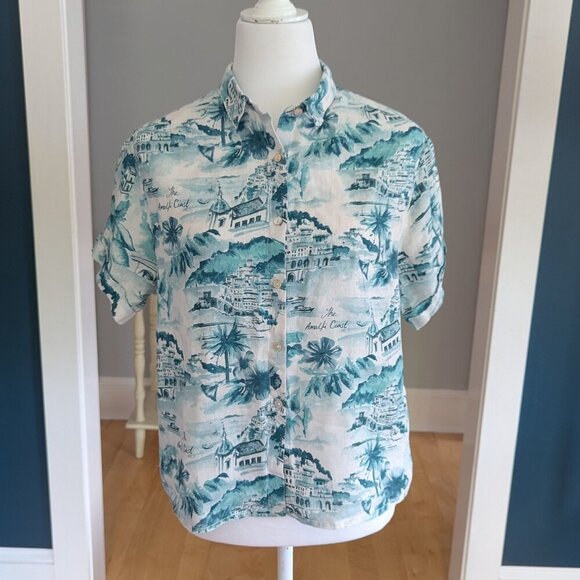Cynthia Rowley Amalfi Coast Linen Women's Shirt Short Sleeve Sz Small Turquoise - Picture 1 of 11